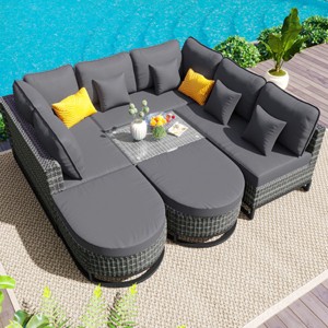 7 Pieces Rattan Outdoor Garden Sofa Set,Wicker Patio Conversation Sectional Sets,Patio Furniture Sets with Coffee Table and Cushions-Coolbibila - 1 of 4