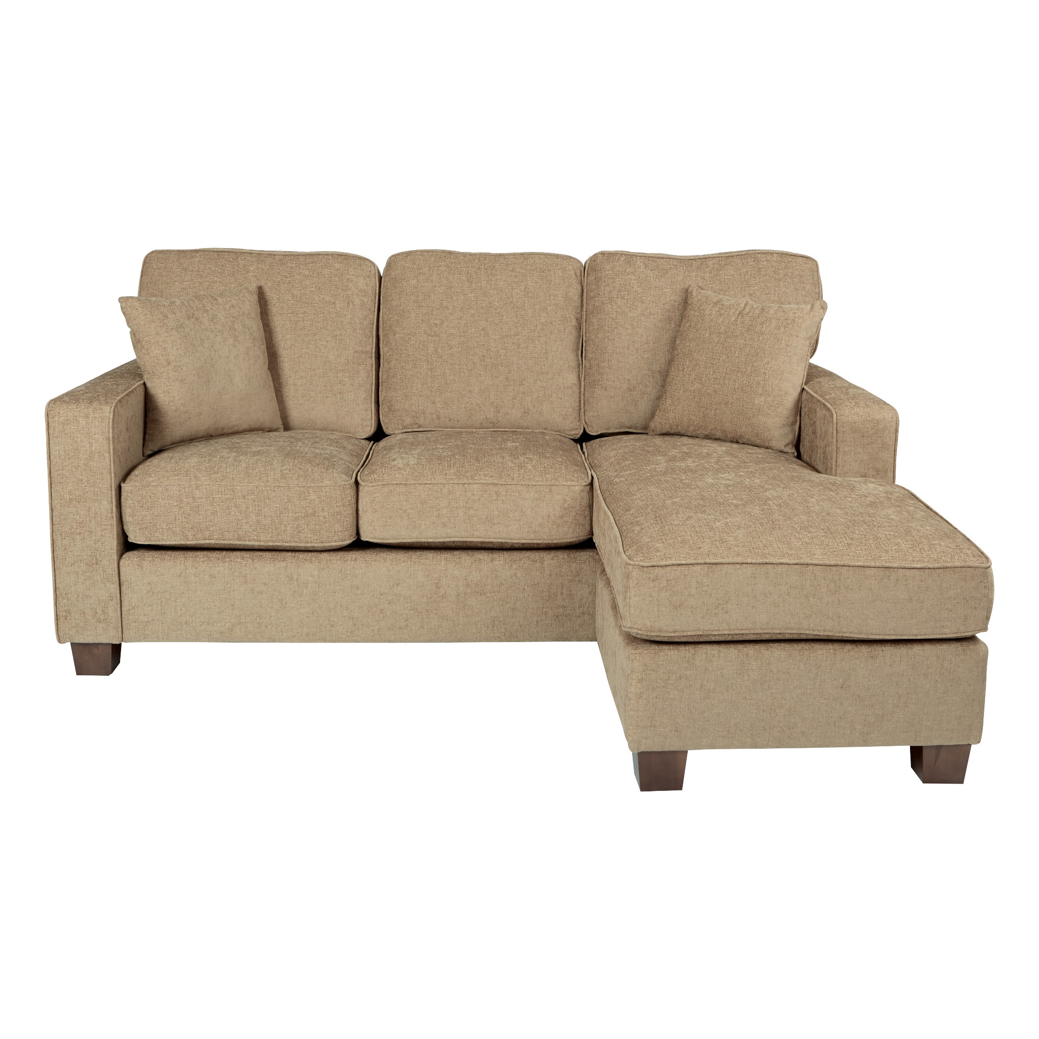 OSP Home Furnishings Russell Reversible Sectional Sofa with 2 Pillows & Coffee Finished Legs (Earth)