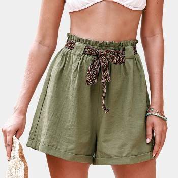Women's Olive Smocked Waist Wide Leg Pocket Shorts - Cupshe