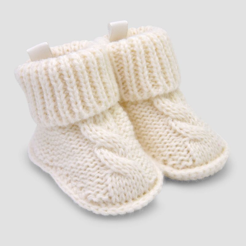 Carter's Just One You® Baby Cable Knitted Slippers - Off-White: Newborn Booties, Pull-On, Flexible Outsole