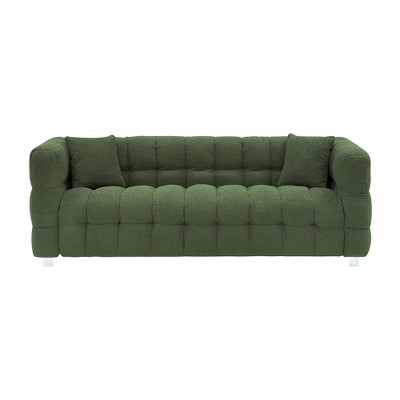 VYNXARIA Pink Teddy Fleece Sofa - 80 Inch, Perfect for Living Room or Bedroom, Complete with Two Throw Pillows and Sturdy Hardware Foot Support