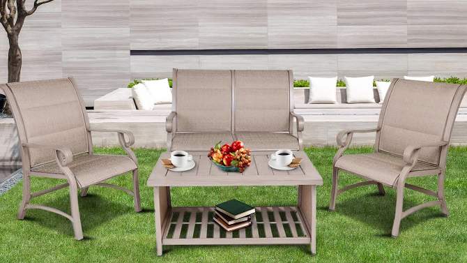 4pc Outdoor Wicker Rattan Set with Sofa &#38; Storage Box - Cream - WELLFOR, 2 of 16, play video
