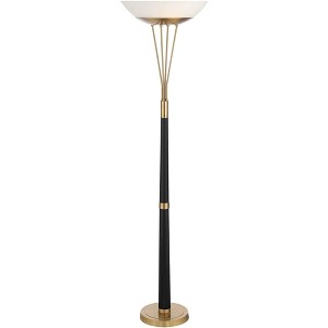 Possini Euro Design Ventura Modern Torchiere Floor Lamp 75" Tall Black Brass LED Frosted Glass Bowl Shade for Living Room Office House Bedroom Home - 1 of 4