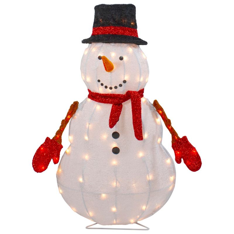 Northlight 32" Lighted 3D Chenille Snowman in Top Hat Outdoor Christmas Decoration, 1 of 7