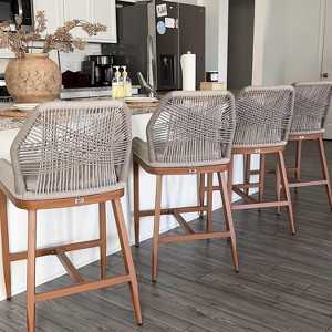 PURPLE LEAF Outdoor Counter Stools and Chairs (Set of 4) Rattan Barstools with Backrest and Footrest for Garden Pool, Includes Cushions - 1 of 4