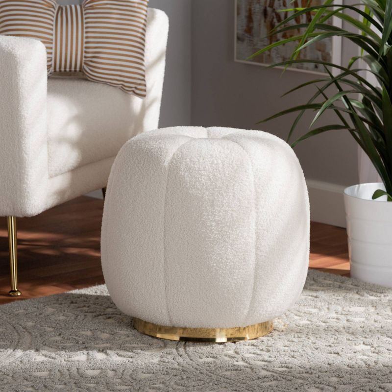 Raelynn Boucle Upholstered and Metal Ottoman Ivory - Baxton Studio, 3 of 9