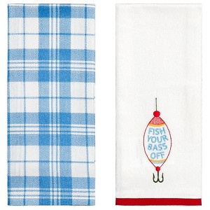 The Lakeside Collection Set of 2 Embroidered Gone Fishing Kitchen Towels - 1 of 3