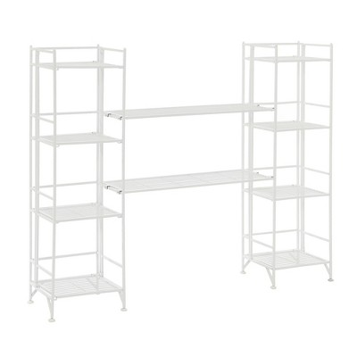 Breighton Home Xtra Storage 4 Tier Folding Metal Shelves with Set of 2 Deluxe Extension Shelves in White