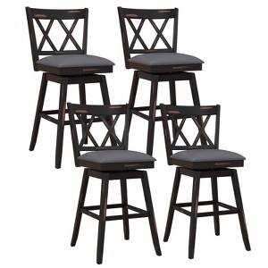 Tangkula Set of 4 Barstools Swivel Bar Height Chairs with Rubber Wood Legs - 1 of 4