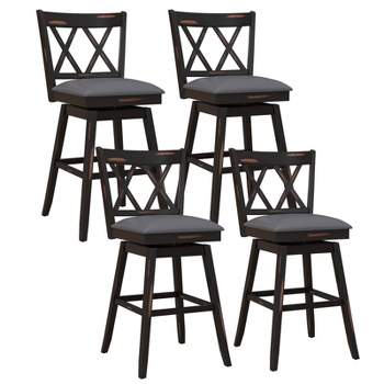Tangkula Set of 4 Barstools Swivel Bar Height Chairs with Rubber Wood Legs