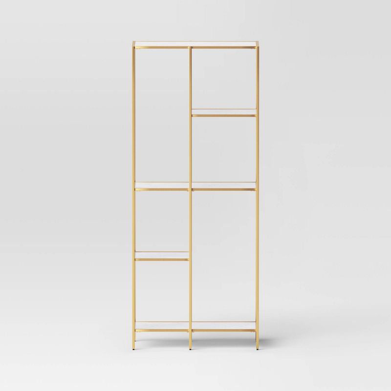 72&#34; 3 Shelves Faux Marble and Metal Book Rack Gold - Threshold&#8482;, 4 of 7