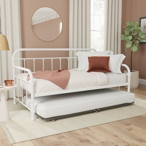 Twin Kirkland Kids' Daybed with Trundle White - Hillsdale Furniture: Metal Frame, Pullout Bed, Kids Bedroom Furniture - 1 of 4