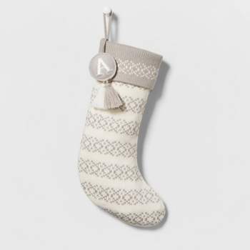 Knit Fair Isle Monogram Christmas Stocking Gray/White - Wondershop™