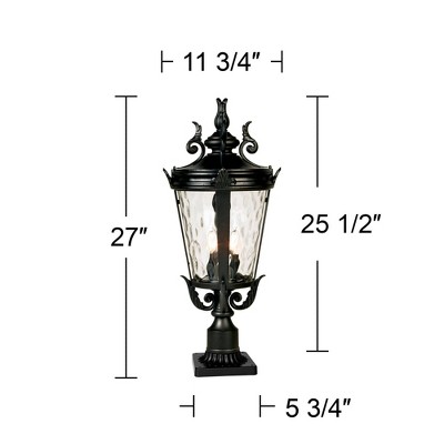 Casa Marseille Textured Black Outdoor Post Light with Clear Hammered Glass