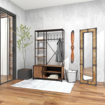 Rustic Brown Wood Full-Length Rectangular Floor Mirror