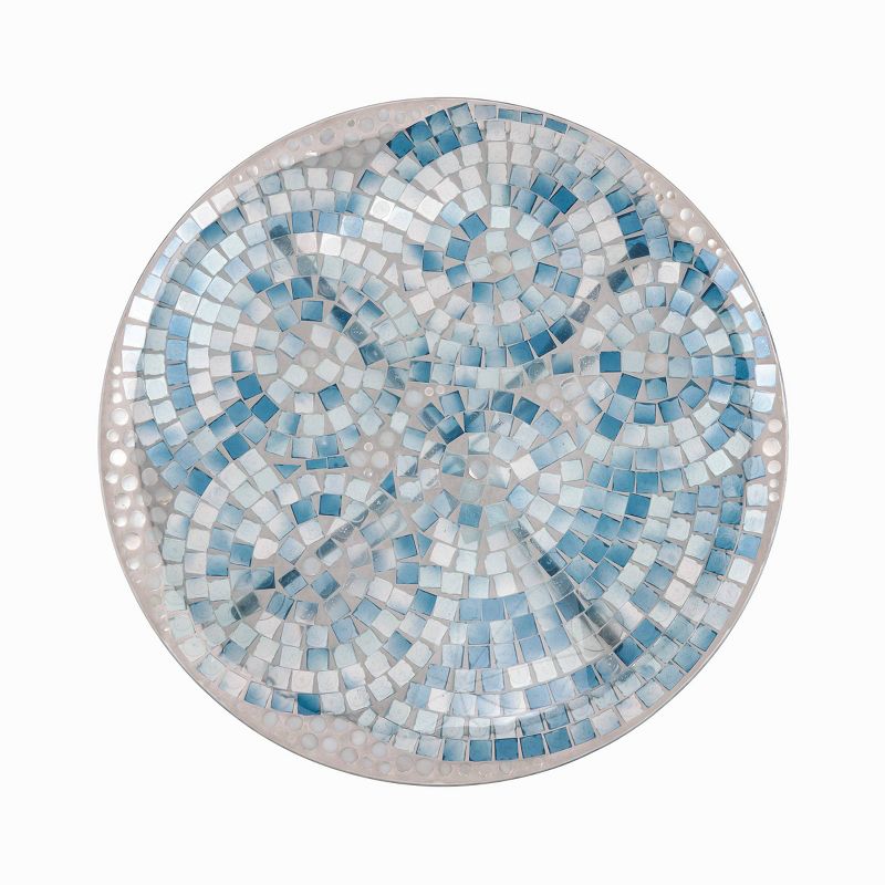 23&#34; Outdoor Mosaic Glass Birdbath Bowl with Metal Stand Blue - Alpine Corporation, 6 of 9