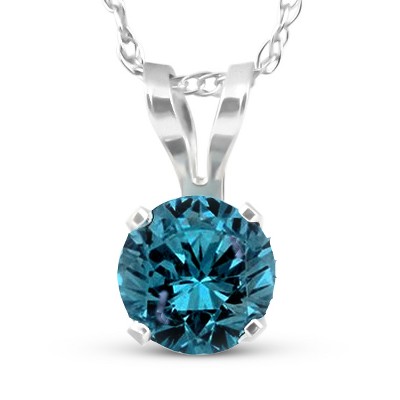 Pompeii3 1/2 Carat Blue Diamond Solitaire Pendant 14K White Gold