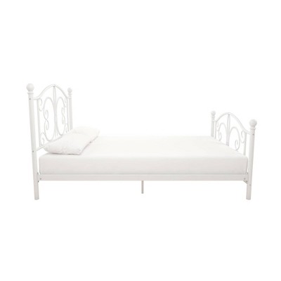 White Metal Full Bed with Scrollwork Headboard