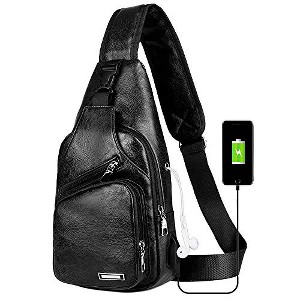 Peicees Leather Sling Bag Mens Crossbody Bag Chest Bag Sling Backpack - 1 of 4