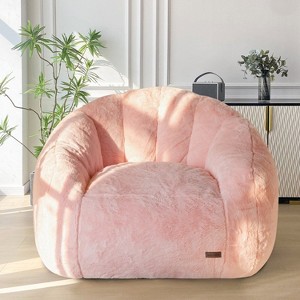 MAXYOYO Giant Bean Bag Chair, Oversized Bean Bag Couch for Adults, Faux Fur Shell-Shaped Large Chair for Living Room, Pink - 1 of 4