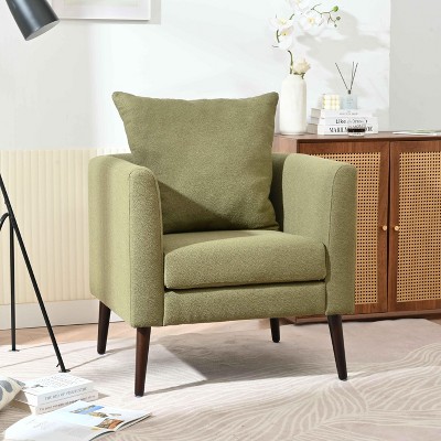 VYNXARIA Modern Fabric Accent Chair,Upholstered Armchair for Living Room,Mid Century Fabric Lounge Chair with Pillow(Olive)