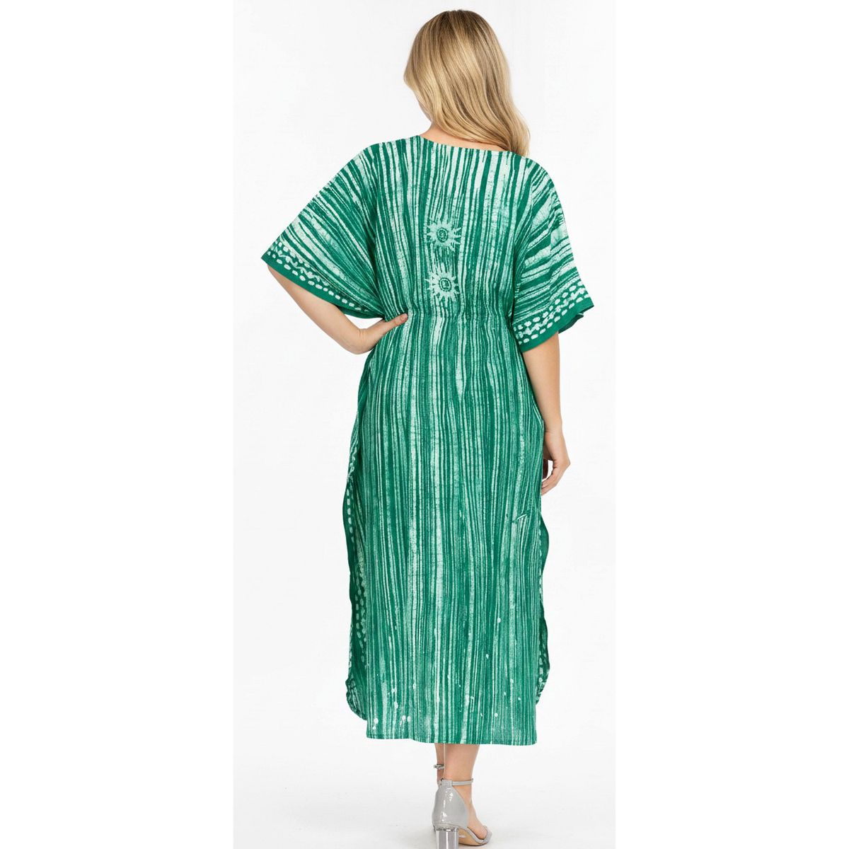 LA LEELA Summer Cotton Resortwear Caftan for Women Vacation Holiday Cruise Lounge Dress Flowy Relaxed Beach Travel Outfit 2X-3X Green Sun - thumbnail 2