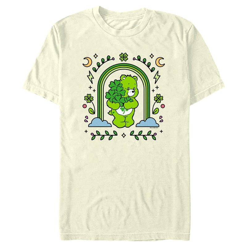 Men's Care Bears St. Patrick's Day Good Luck Bear Green Rainbow Arch T-Shirt, 1 of 5