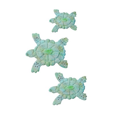 Sea Turtle 3D Metal Wall Art Set in Green and Blue