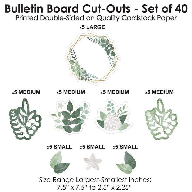 Big Dot of Happiness Eucalyptus Greenery - DIY Classroom Decorations - Bulletin Board Cut-Outs - Set of 40, 3 of 8
