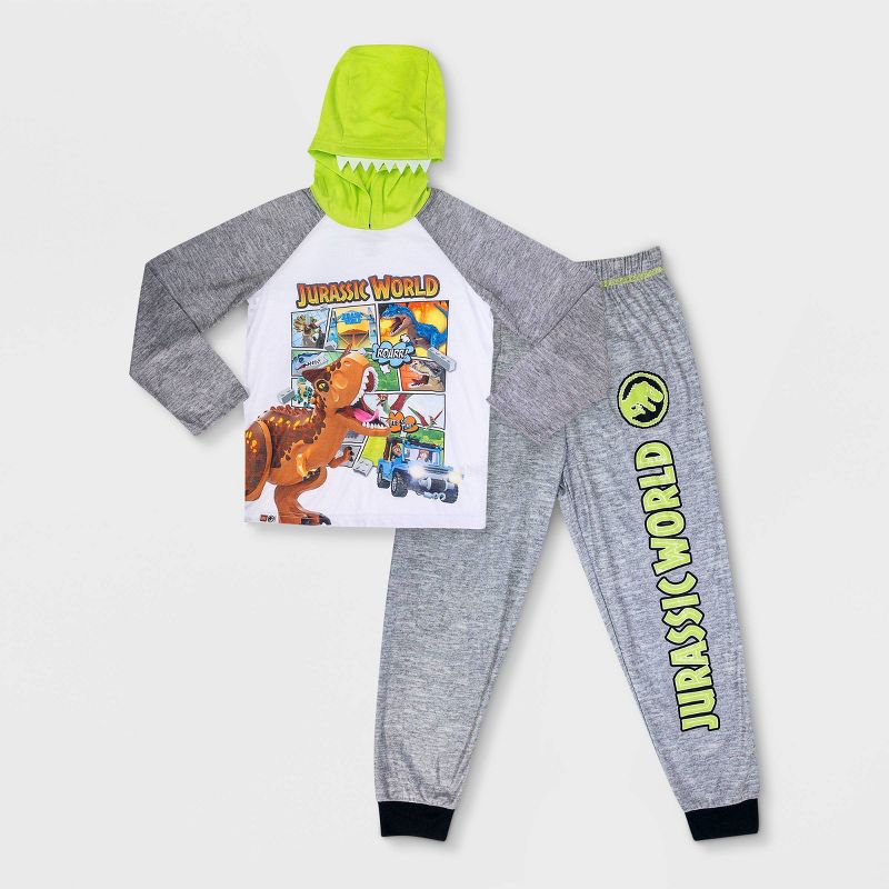 Boys&#39; LEGO Jurassic World 2pc Hooded Pajama Set - Gray, 1 of 6