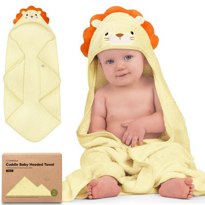 Image of KeaBabies Cuddle Baby Hooded Towel, Organic Baby Bath Towel, Hooded Baby Towels, Baby Beach Towel for Newborn, Kids (Lion)