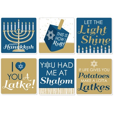 Big Dot of Happiness Happy Hanukkah - Funny Chanukah Holiday Party Decorations - Drink Coasters - Set of 6