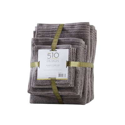 Gray Cotton Quick Dry 12-Piece Bath Towel Set