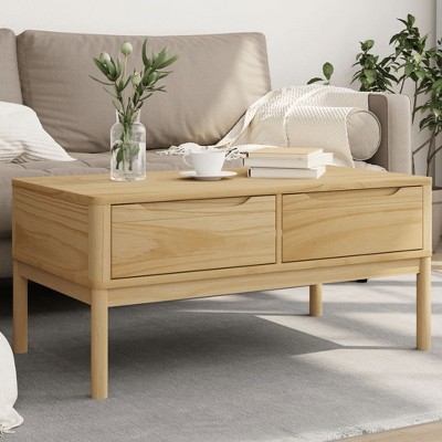 vidaXL Coffee Table Wax brown Solid pine wood Medium Storage