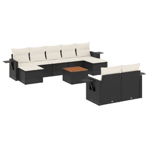 vidaXL 10 Piece Patio Sofa Set with Cushions - Black and Cream - 1 of 4