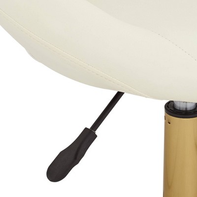 White Faux Leather Armless Adjustable Office Chair with Gold Base