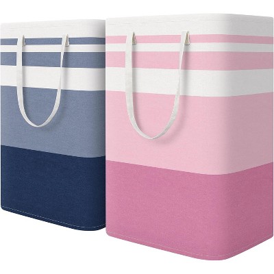 2 Pack Large Laundry Baskets, Waterproof, Freestanding Laundry Hampers, Collapsible Clothes Hamper with Reinforced Handles in College Dorm