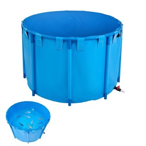 VEVOR Canvas Fish Pond, 448.8 Gal Capacity Above Ground Fish Pond, Foldable PVC Koi Tank, Round Goldfish Tank with Stable Frame and Drain Valve,Blue - 1 of 4