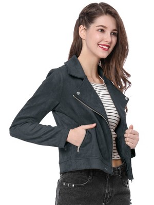 INSPIRE CHIC Women's Zip Up Faux Suede Biker Moto Jacket