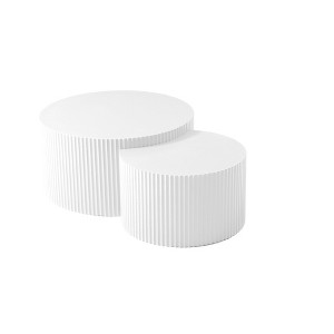31.49" & 23.62" MDF Round and Half Moon Nesting Coffee Table Set with Handcrafted Relief and Fully Assembled - 1 of 4
