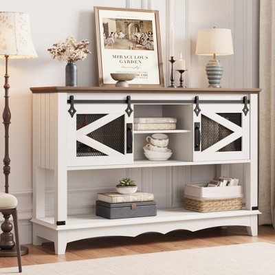 Farmhouse Entryway Table with Storage, 46" Console Table with Cabinet, Rustic Sofa Table with Sliding Barn Doors, Console Table