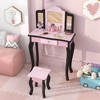 Costway Kids Vanity Table & Stool Set with Cute Polka Dot Print Tri-folding Mirror Drawer Pink&White/Light Pink&White/Pink&Black/Blue/Pink - 2 of 4