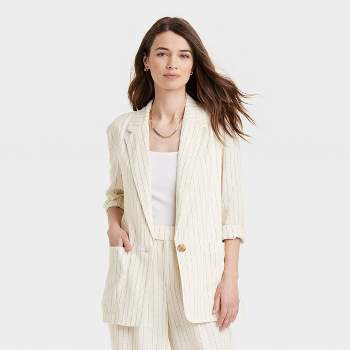 Women's Relaxed Fit Spring Blazer - A New Day™ Cream Pin Striped XL