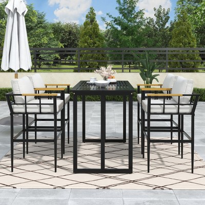 5-Piece Outdoor Dining Set, Patio Bar Sets with Dining Table and High Seat Dining Chairs, Iron Chairs with Foam Cushions–Cuddlewood