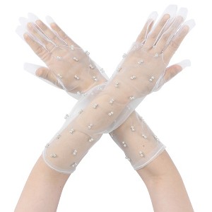 INSPIRE CHIC Women's Pearl Floral Lace Female Polka Point Finger Length Arm Sleeves Gloves 1 Pair - 1 of 4