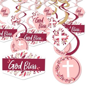 Big Dot of Happiness Pink Elegant Cross - Girl Religious Party Hanging Decor - Party Decoration Swirls - Set of 40 - 1 of 4