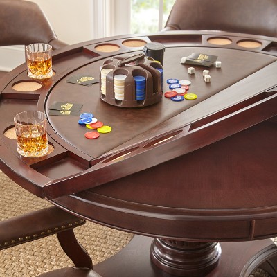 Tournament Round Cherry Wood and Faux Leather Game Table