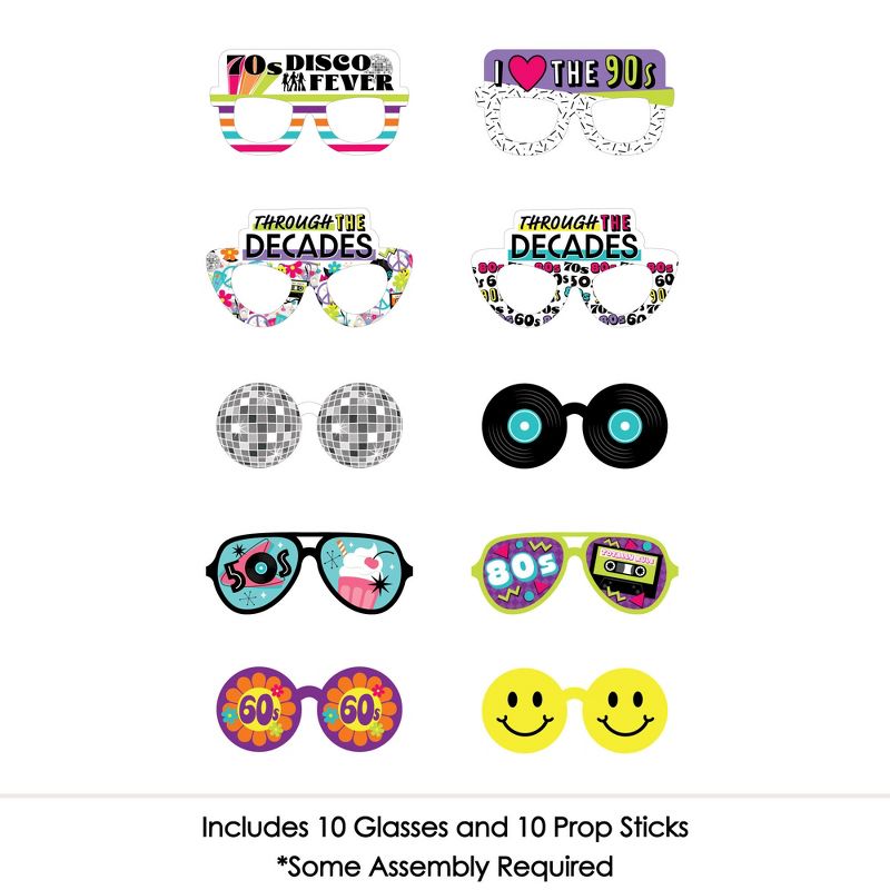 Big Dot of Happiness Through the Decades Glasses - Paper Card Stock 50s, 60s, 70s, 80s, and 90s Party Photo Booth Props Kit - 10 Count, 3 of 6