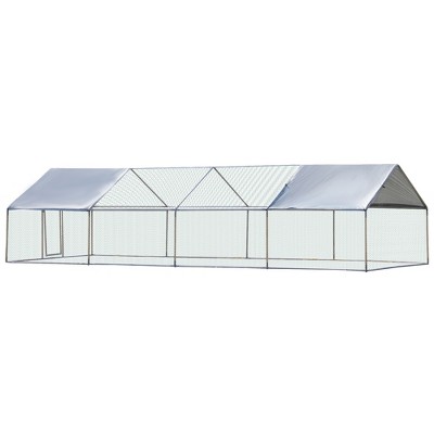 Large Silver Metal Chicken Coop Playpen with UV Cover