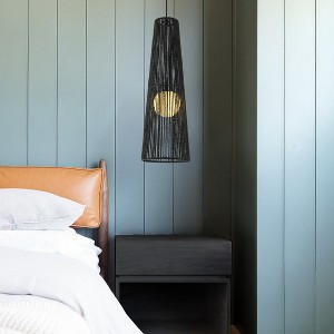 ALOADECOR 1 Light Modern Black Hand-Woven Rattan Pendant Light Chandelier for High Ceiling Bubble Shade  Pendant Light for Staircase - 1 of 4